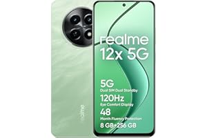 realme 12x 5G Smartphone 8+256 GB, 50MP AI Camera, 5G Dual SIM Dual Standby, TÜV SÜD 48-month Fluency Protection, 120Hz Eye Comfort Display, 360° NFC, 5000mAh Battery, Feather Green(no adapter)