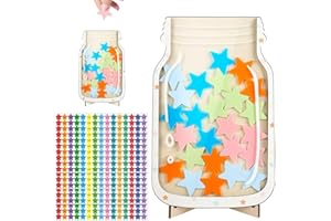 Katyjun Belohnungsglas Kinder 25 Wooden Stars, mit Vier Sterne Aufkleber, Interactive Behavior Reward