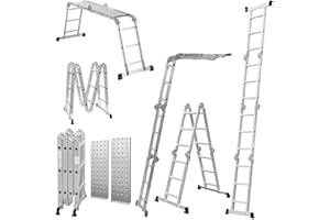 GABBZ GABZ Multi Purpose Aluminium Telescopic Heavy Duty Combination Folding Ladder, Manufactured to EN131 Specifications (4.7M Ladder with Platforms)