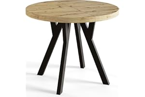 ‎ALPIMEBLE AlpiMeble Runder Esstisch ausziehbar – Moderner Wohnzimmertisch und Küchentisch – Tisch mit Holzbeinen, stabile Konstruktion, Durchmesser 90 cm - 190 cm - Farbe Artisan - Kollektion OVO