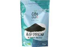 CIBO CRUDO CRUDO BIOLOGICO VEGAN Alga Spirulina Biologica in Polvere - 150g. Spirulina Polvere Bio Cruda e 100% Pura Senza Additivi. Ottima Per Frullati/Smoothies o Ricette. Contiene Ficocianina Proteine e Vitamine.