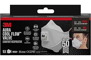 3M Aura 9332+, FFP3 masque protection pour matériaux isolants et bois durs avec soupape, 5/PK