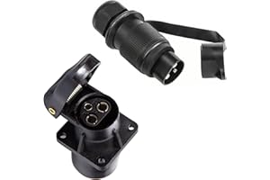 SPARKMOTO Enchufe de Remolque 3 Pines y Zócalo de Remolque 3 Pines 12V, Enchufe Eléctrico del Tractor Hembra 3 Polos zócalo Tractor Macho 3 Pines Impermeable para Agrícola(4 Puntos De Montaje A)