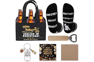 JIANGWON Witziges Renteneintritt Geschenk für Männer – Männerhandtasche aus Filz für 6 Bierflaschen mit Flaschenöffner und Grußkarte – Perfektes Ruhestand Geschenk für Rentner