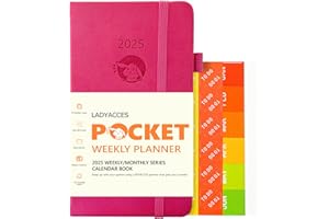 LADYACCES Agenda Settimanale 2025 [Gen.2025-Dez.2025 - Tascabile 16,5 x 9 cm] - Copertina rigida in pelle PU - Agenda A6, 1 settimana 2 pagine, con tasca interna - EUWMA6-25 Rosa