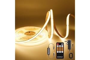AXMOTUT COB LED Strip Light Warm White, High Bright LED Strips with 1600LEDs, RF Remote and UKCA Power Supply, 3000K Dimmable LED Lights for Bedroom, Kitchen, DIY Home Decoration