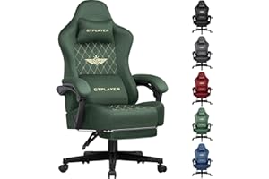GTPLAYER Fabric Gaming Chair, Ergonomic Computer Chair with Footrest and Lumbar Support Height Adjustable Home Office Chair with 360°-Swivel Seat and Headrest (Green)