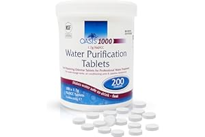Test All Water – Oasis 1000 Water Purification Tablets | Purifier for Drinking Water, Camping, Caravans & Motorhomes | Emergency Treatment & Household Use | 200 Tablets, Safe Drinking in 30 Mins