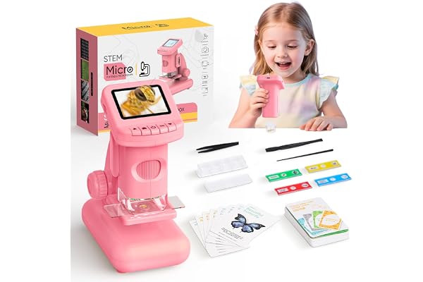 Yidoroye Microscope Numérique pour Enfants, 1200X Microscope Enfant, 2.4" Microscope Jouet Sciences Éducatives, Cadeau Parfait pour Les Garçons et Les Filles de 3 4 5 6 7 8 9 10 11 12 Ans (Rose)