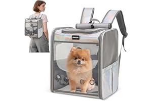 ALLSOPETS Cat Backpack Carrier, Foldable Pet Carrier Backpack for Cats and Small Dogs, Breathable Dog Backpack for Travel Hiking and Walking (Iridescent)