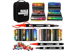 VAKKI 168 Dual Tip Colouring Pens, Felt Tip Brush Pens Drawing Pens Art Pens for Painting, Writing, Drawing and Sketching