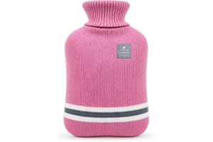 OliviaLiving Varmvattenflaska med klassiskt randigt fodral, 2 L varmvattenflaska för menstruationskramper, nack- och axelsmär