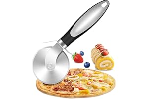KollyKolla Pizzaschneider Edelstahl 21 Cm, Pizzaroller Gastro mit Rutschfestem Griff, Pizza Cutter Superscharfe Abnehmbare Klinge mit Klingenschutz Ideal für Pizza, Kuchen & Teig