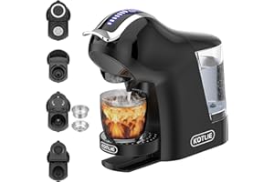 KOTLIE Macchina Multifunzione 5 in 1 per Caffè Macinato, Capsule, ESE (44mm), Temperatura e Volume Regolabili, Serbatoio Acqua ad Alta Capacità（EM-308A）