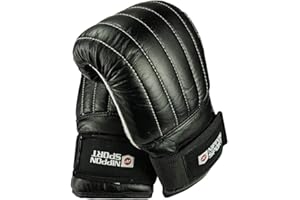 Nippon Sport Club Model Gants de boxe pour sac de frappe d'entraînement - Gants de sac de sable pour entraînement en cuir de chèvre (noir)