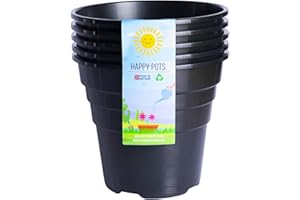 Happy Pots - Lot de 5 pots de fleurs en plastique de qualité supérieure - 15 cm - Pots de fleurs réutilisables pour intérieur/extérieur, décoration d'intérieur, jardinage - Rond, très résistant,