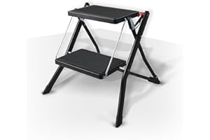 MSV - Pie de 2 peldaños Plegable y Antideslizante Ligero de Acero, máximo 150 kg, Color Negro Mate