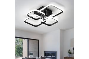 Comely Plafoniera LED, 60W 6750LM Lampada da Soffitto LED, Nero 4 Luce Lampadario Moderno per Soggiorno Camera da Letto Cucina Sala Pranzo, Salotto, Bianca Fredda 6500K
