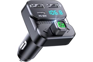 Mohard Bluetooth Voiture, Transmetteur FM Bluetooth 5.3 avec PD 36W + Double USB Charge Rapide Allume Cigare Bleutooth, Adaptateur Radio Kit Main Libre Voiture sans Fil, Son HiFi & Assistant Vocal