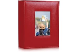RECUTMS Photo Album 200 Photos Pocket Black Page Album PU Leather Small Album For Family Wedding Holiday Anniversary Guest Book Baby Photo Albums 6x4 200 photo slots Picture（Red）