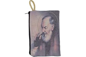 VILLAGE GIFT IMPORTERS Saint Padre Pio | Patron Saint of Civil Defense Volunteers, Adolescents, and Stress-Relief | Tapestry Pouch | Beautiful Christian Gift | Perfect for Rosaries and Trinkets, Blue