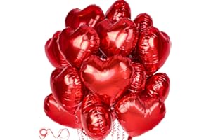 DOUVELUE Red Heart Balloons, 24Pcs 18Inch Red Foil Heart Shaped Love Balloons, Red Helium Mylar Balloons for Valentines, Birthday, Proposal, Wedding Party Decorations