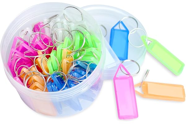 Key Tags Labels, 50 Piece Multicolour Tags Plastic Multicolor Assorted Keychain with Both Side ID Label and Split Ring for Office, Home Key