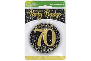 OakTree 3" Badge 70th Birthday Sparkling Fizz Black Gold Holographic
