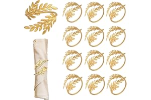 Ruikdly 12 Pezzi Anelli Portatovaglioli Oro in Metallo, Portatovaglioli Rustico con Foglie di Grano, Anelli per Tovaglioli da Tavola per Natale, Matrimonio, Festa, Tavolo Decorazione