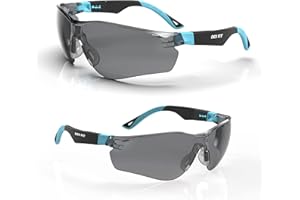 DEX FIT Safety Sunglasses SG210, Z87 Eye Protection, Anti fog & Scratch Resistant, Adjustable for Women and Men, UV Protective (Black & Blue Frame, Tinted Lens)