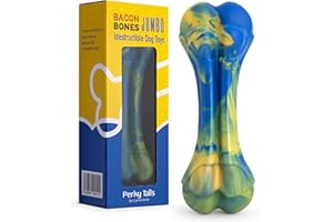 PERKY TAILS Dog Chew Toys Indestructible - Tough Dog Toys for Aggressive Chewers, Suitable as Dog Teething Toys - Indestructible Dog Toys for Large Dogs - Hard Chew Toys for Dogs, Delicious Bacon Flavour - 1pck