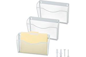 EASEPRES Mesh 3 Pockets Landscape White Hanging File Organiser Storage Vertical Wall Mounted FileS Rack A4 Paper Mail Holder for School Home Office