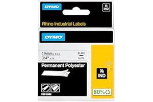 DYMO Rhino Étiquettes Industrielles | polyester permanent | 19 mm x 5,5 m | autocollantes impression en Noir sur fond blanc | pour étiqueteuses Rhino et LabelManager