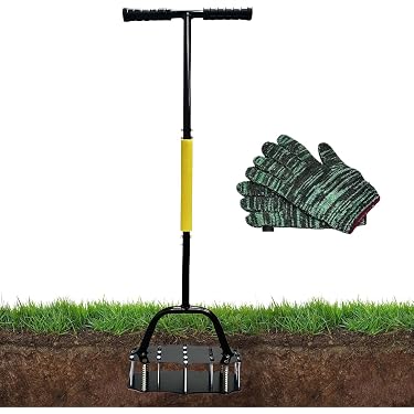 Aeratore Per Prato Saker Con 15 Punte In Ferro E Sistema A Molla - Manuale Altezza Regolabile, Include Guanti Protettivi