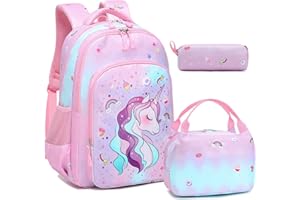 Kimwadalh Mochilas Unicornio Mochila Infantiles Niñas Set de Mochila Escolar Primaria Niñas Bolsa de Escolar para Niños Mochilas Unicornio para Niñas