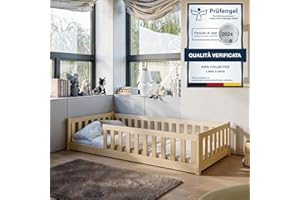Kids Collective Letto a terra per bambini 90 x 200 cm con protezione anticaduta, materasso e rete a doghe Letto Montessori Letto per ragazzi naturale Altre misure 80 x 160 cm 120 x 200 cm 140 x 200 cm