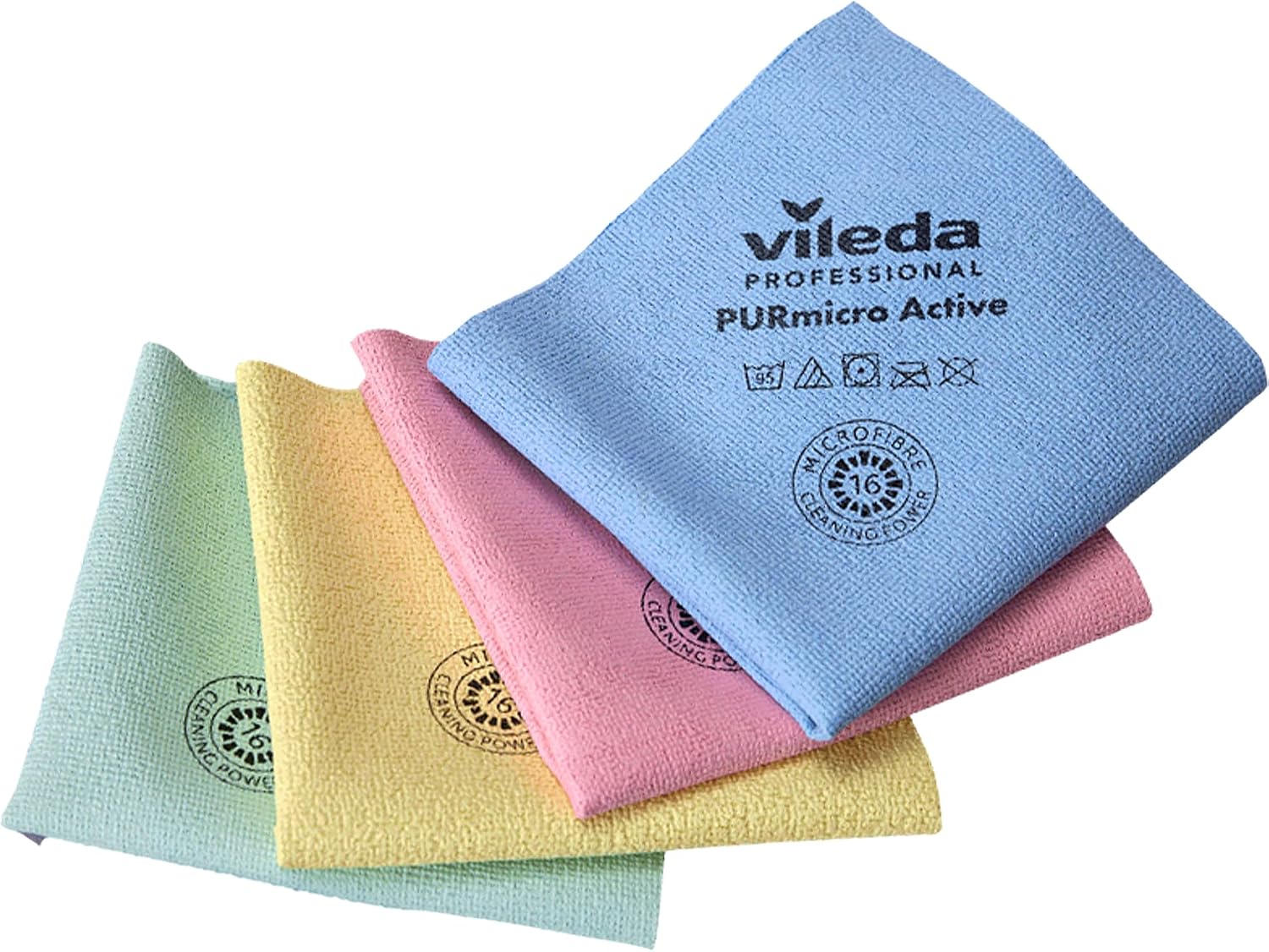 Vileda Professional, Bayeta PurMicro Active, Multicolor, Microfibra, Recubrimiento Pur, Superficies Lisas, INOX y Vidrio, Alta absorción, Secado sin rastros, 38x35cm