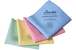 Vileda Professional Panno in Microfibra PURmicro Colors Professionale multiuso, Risultati eccellenti senza striature, Pulizia vetri finestre, Confezione da 4 pz, Blu, Rosso, Giallo, Verde, 38x35 cm