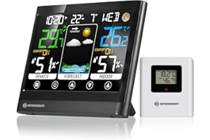 Bresser MeteoTemp BF Estación meteorológica inalámbrica con pantalla táctil, sensor exterior, presión atmosférica, pronóstico del clima, indicador de temperatura, humedad, señal horaria DCF, alarma