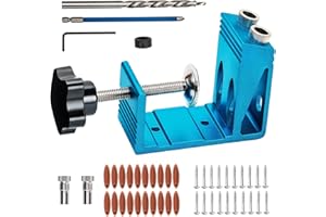 CARAMOTE Pocket Hole Jig Kit with Drill Guide Joint Pocket Hole Jig 15 Degree Woodworking Inclined Hole Adjustable DIY Woodworking Tools Carpentry Locator