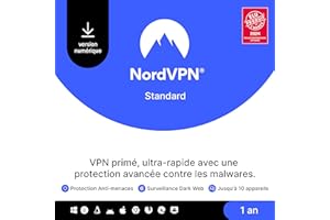 NordVPN Standard, 10 Appareils, 1 an, VPN & Cybersécurité, Code Numérique