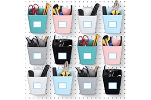 Namalu 12 Pack Peg Board Storage Bins with Labels and Hooks Square Box Shape Pegboard Cup Holder Accessories Pegboard Organizer for Craft Room Wall Holder Workbench(4.7 x 4 x 5 Inch, Colorful)