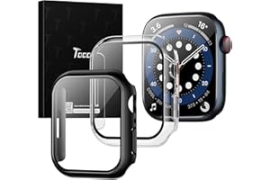 TOCOL 2 Pack HD Case Compatible with Apple Watch 45mm Series 7/8/9(2023) with Built-in Tempered Glass Screen Protector [10X Military-Grade Shockproof] [Touch-Sensitive] for iWatch 45mm - Black+Clear