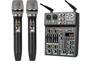 Depusheng UF4-M Studio Audio Sound Mixer Board - 4 Channel Bluetooth Compatible Professional Portable Digital DJ Mixing Console with Wireless Microphone - Mixing Boards For Studio Recording