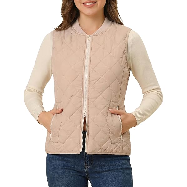 TBMPOY Women's Lightweight Quilted Vest Outerwear Puffer Sleeveless Jacket Windproof Winter Warm Stand Collar With 4 Pockets, White, XXL