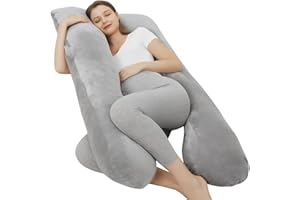 JOHNPEY Pregnancy Pillows for Sleeping, U Shaped Full Body Pillow - Pregnancy Must Haves Maternity Pillow with Removable Velvet Cover, 55inch, Gray