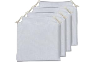 TIENDA EURASIA - Cojines para Sillas de Cocina o Jardín | Pack 4 Cojines | Colores Pastel | 40 x 40 x 4 cm | Funda de Tela Lavable con Cremallera | Relleno de Espuma | 2 Cintas de Sujeción (Gris)