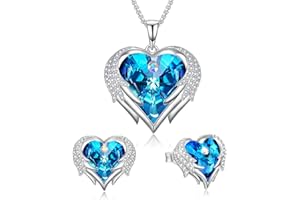 Praelinos Angel Wing Heart Necklaces and Earrings for Women Austria Crystal White Gold Plated Silver Tone 5A Cubic Zirconia Jewellery Set Mother's Day Gifts for Mum Girlfriend Wife Her