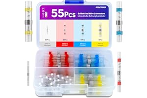 ANVINKU 55pcs Solder Seal Wire Connectors, 4 Types Solder Connectors Heat Shrink, Heat Shrink Connectors for Marine Vehicle Electrical Engineering, Waterproof Solder Joints Heat Shrink