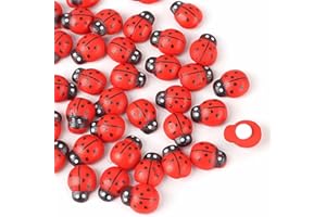 HERZONE 14 x 19 mm coccinelle della fortuna in legno, 100 pezzi, adesivi per il fai da te, portafortuna, accessori per bricolage (coleotteri 14 x 19 mm)